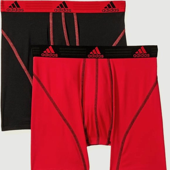 NEW-ADIDAS Men's PERFORMANCE CLIMALITE 2-Pack Boxer Brief- XL-REAL RED/BLACK - Picture 1 of 2